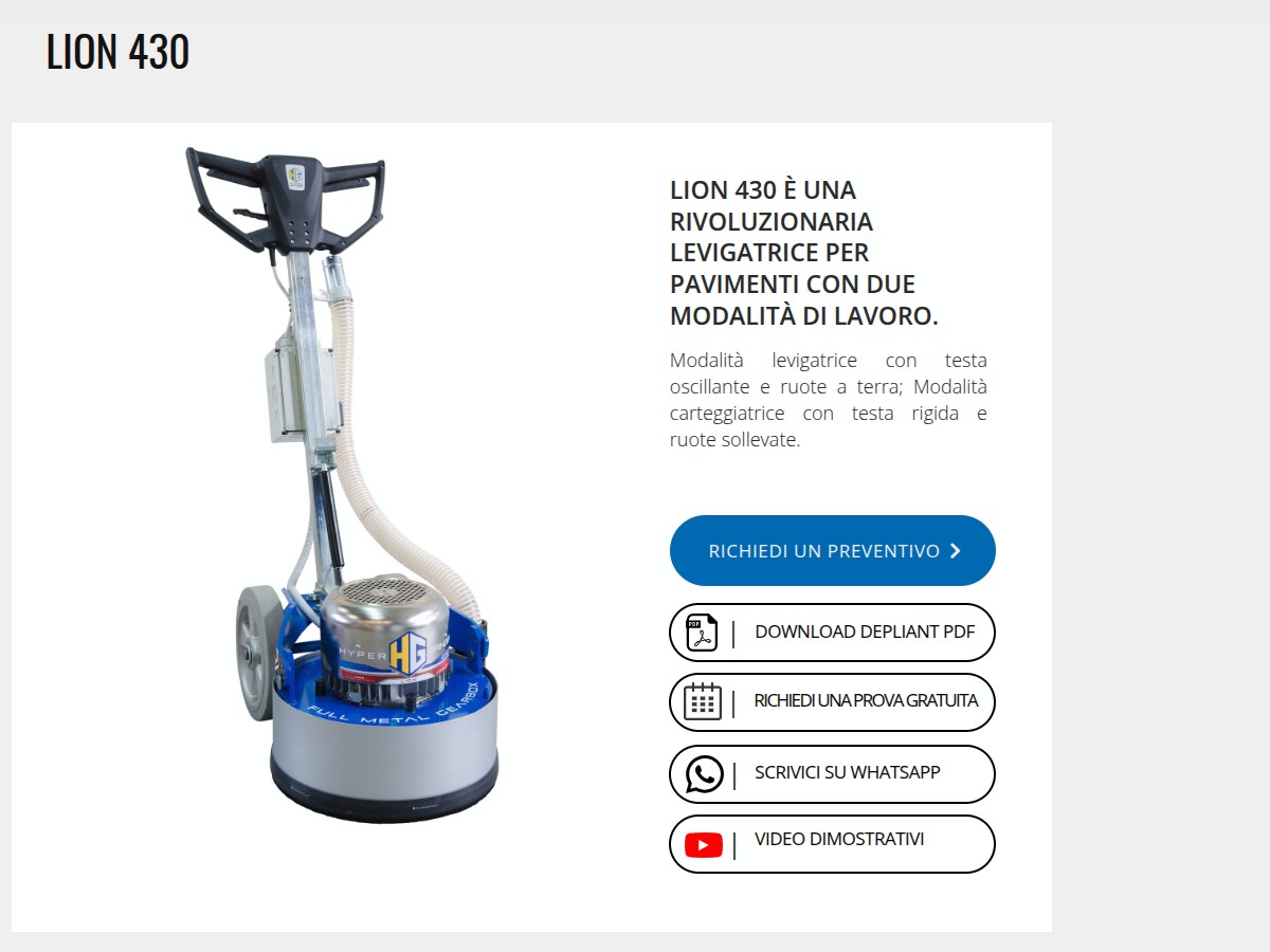 Levigatrice professionale per pavimenti Hyper Grinder LION : potenza precisione e doppia modalità di lavoro